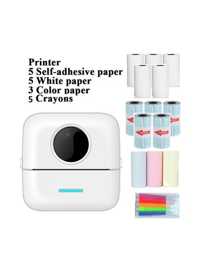 Buy Label Printer, Portable Thermal Printer,Small Bluetooth Inkless Printer with 5 Rolls of Printing Paper, 5 Rolls of Self-adhesive Paper, 3 Rolls of Color Paper for Android and iOS Smartphones in Saudi Arabia