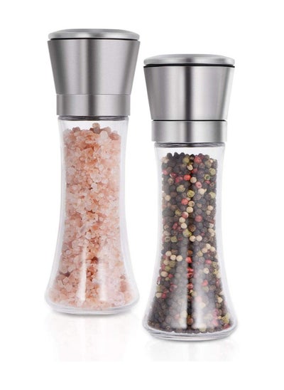 Buy COOLBABY Pepper And Salt Grinder Mill With Glass Body Stainless Steel Brush Set Of 2 in UAE