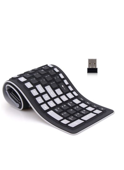 Buy Wireless Silicone Keyboard  2.4GHz Wireless Foldable Rollup Keyboard Waterproof Dustproof and Lightweight Perfect for PC Notebook Laptop and Travel Black and Grey in Saudi Arabia