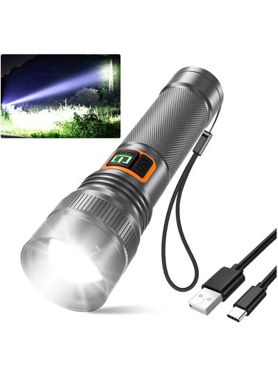 اشتري SYOSI Zoomable Handheld Flashlight, 10000 Lumens Tactical Flashlight, Small Long Beam Flashlight, IPX6 Waterproof Flashlight for Camping, Home, Hiking, Fishing, Emergency, USB-C Rechargeable في السعودية