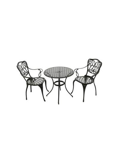 Buy Durable Cast Elegant Design Aluminium 3 Piece Coffee Bistro Set Black in Saudi Arabia