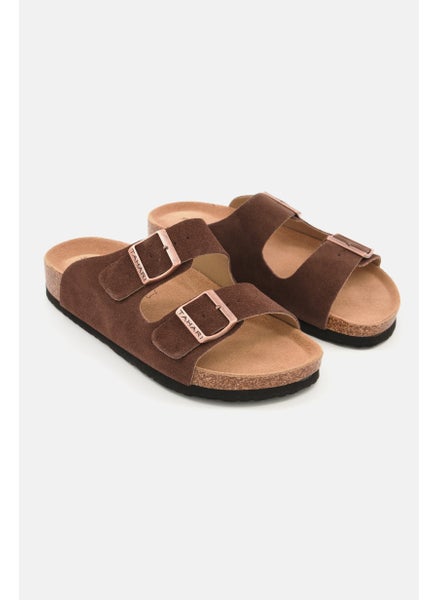 Buy Men Slip On Suede Cork Sandals, Brown in Saudi Arabia