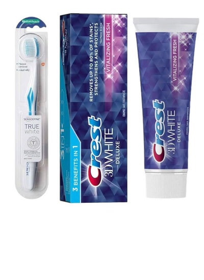 Buy Crest 3D Deluxe Fresh Enamel Safe Toothpaste 75ml + Medium Soft Toothbrush in Saudi Arabia