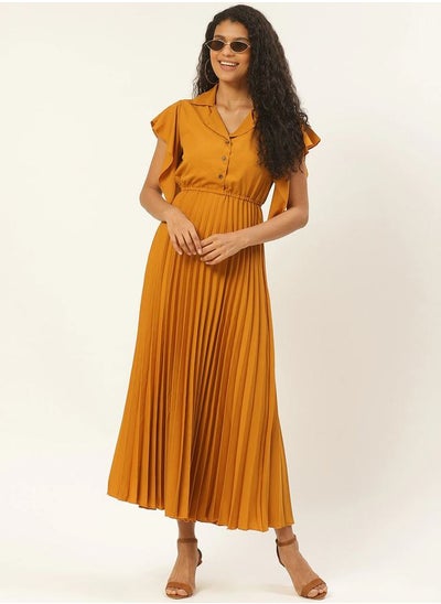 Buy Pleated A-Line Maxi Dress with Frill Sleeves in Saudi Arabia