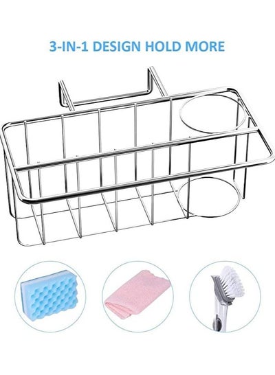 Buy Sponge Holder for Kitchen Sink, 3-in-1 Kitchen Sink Caddy with Adhesive Pad, Stainless Steel Sink Sponge Holder, Kitchen Sink Organizer for Sponge, Dish Brush and Dish Towel, No Drilling (Adhesive) in UAE