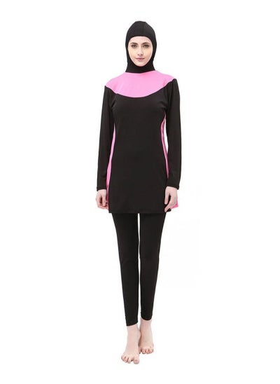 اشتري Plus Conservative Block Hooded Burkini Black/Pink في الامارات