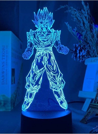 Buy Multicolour Dragon Ball Goku Super Saiyan Figure Atmosphere 3D LED Night Light For Kid's Bedroom Decor Night Light Bedside 3D Night Light Gift 16 Colors Remote Control in UAE