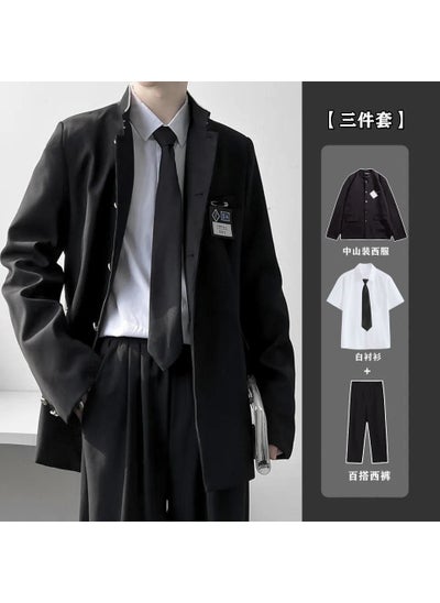 Buy Retro Japanese DK Suit for Men XZ10 black + short white shirt + Black Tie + suit pants in Saudi Arabia