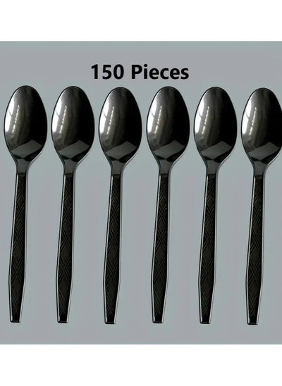 Buy 150 Pcs Disposable Plastic Spoons, Heavyweight Durable Black Spoons in Saudi Arabia