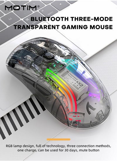 Buy Wireless Gaming Mouse With Full Transparent Design Three Mode 2.4G/Bluetooth/Wired Mouse 3D RGB Backlit Ergonomic Silent Mouse with 7 Buttons Rechargeable Wireless Computer Mice for Laptop PC Mac in UAE