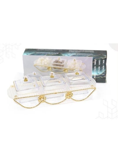 Buy 3-pieces Square acrylic nut dishes with a golden stand in Saudi Arabia