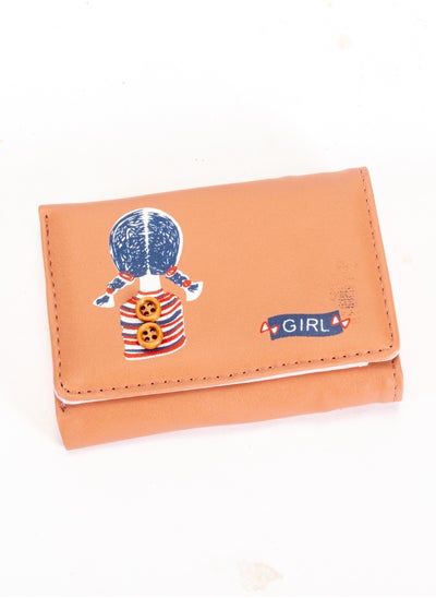 Buy Leather Flip Wallet & Card Holder with 9 Pockets and Zipped Pocket Girl Brown in Egypt