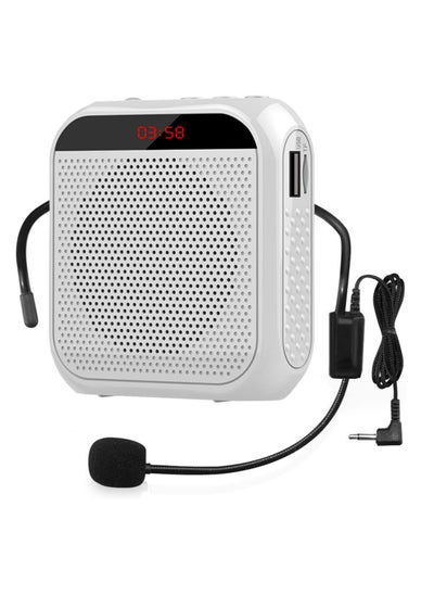 Buy Portable Voice Amplifier with Wired Microphone Headset (White) in UAE