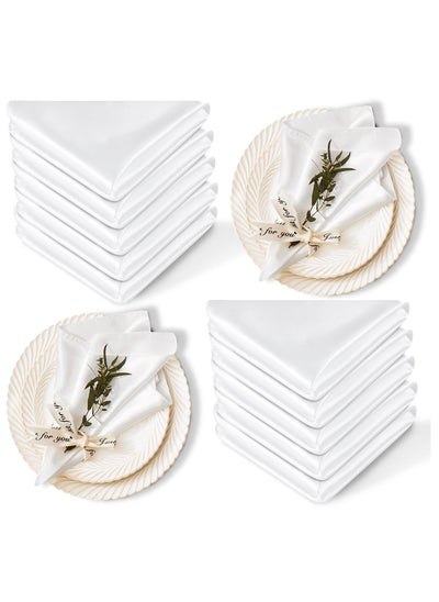 Buy 10 Pieces Satin Napkins Soft Dinner Napkins Square Table Napkins 17 x 17 Inches for Restaurant Weddings Party Dinner Decoration(White) in Saudi Arabia