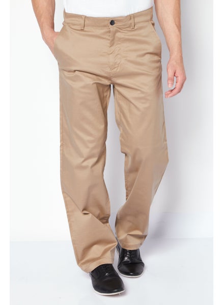 Buy Men Loose Fit Solid Chino Pants, Tan in Saudi Arabia