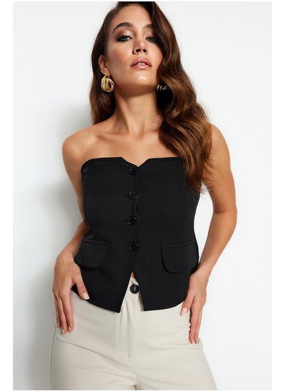 Buy Black Slim Fit Strapless Woven Vest TWOAW24YE00034 in Egypt