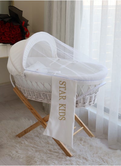 Buy Baby Moses Basket Cradle With Rocking Stand, White in Saudi Arabia