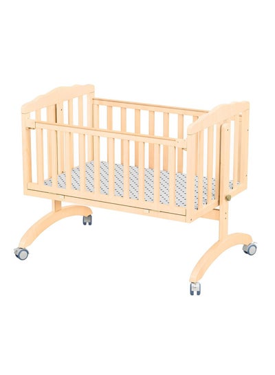 Buy Multifunctional Baby Wooden Cradle with Detachable Mosquito Net Swing Lock Wheels and Side Attachment for Parents Bed 90x45cm in Saudi Arabia