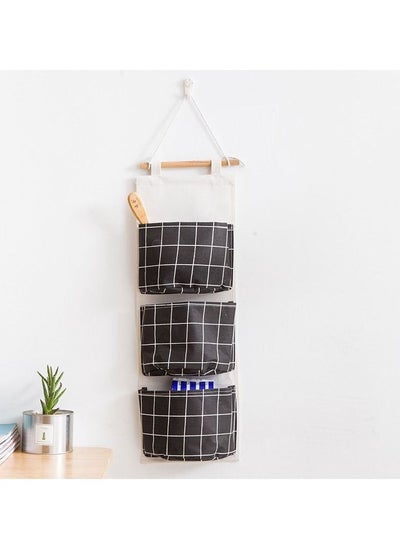 Buy 3 Pockets Cotton Linen Wall Hanging Storage Bag Over The Door Organizer Wall Mounted Hanging Closet in UAE