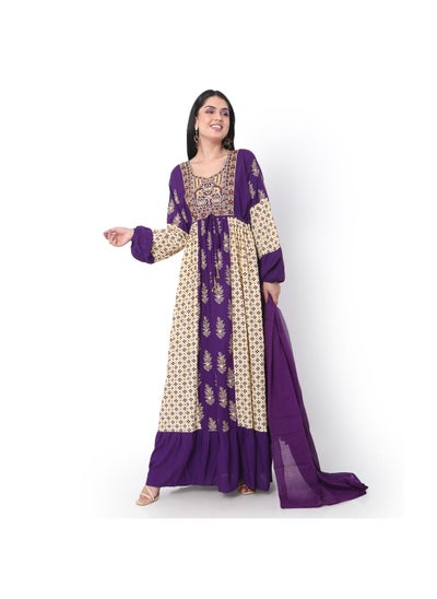 Buy EMBROIDERED WITH PRINTED SOLID PURPLE COLOUR ARABIC JALABIYA DRESS in UAE