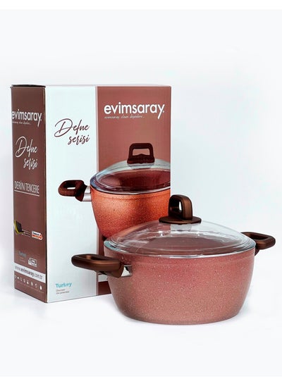 اشتري Evimsaray Defne Series Non Stick Granite Deep Pot 26 Centimeter Rose/Brown Color في الامارات