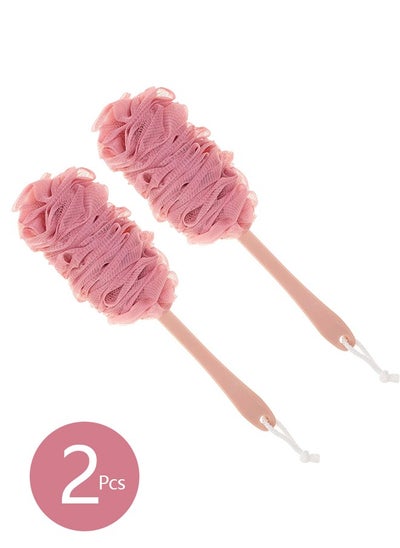 Buy 2 Pack Back Scrubber for Shower, Loofah Long Handle Bath Body Brush, Soft Nylon Mesh Sponge On a Stick for Shower Men Women Kids Elderly, Exfoliating Scrub Cleaning Luffa for All Kinds of Skin (Pink) in Saudi Arabia