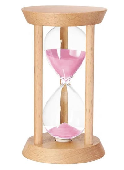 اشتري Sand Timer, 15 Minutes Wood Base Hourglass Sandglass Clock for Childrens Teeth Brushing Kitchen Cooking Game School Office Home Decoration (Pink, 15 min) في الامارات