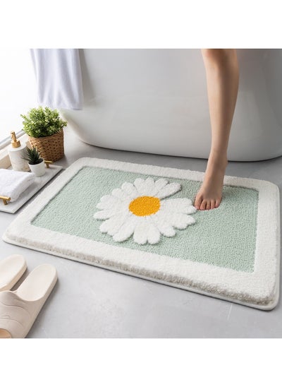 اشتري Bathroom Rug Ultra Soft Microfiber Bathroom Mats Extra Absorbent Bath Rugs Machine Washable/Dry, Non-Slip Bathroom Carpet for Tub Bathroom and Shower 50 x 80 cm (Daisy-Mint Green) في السعودية