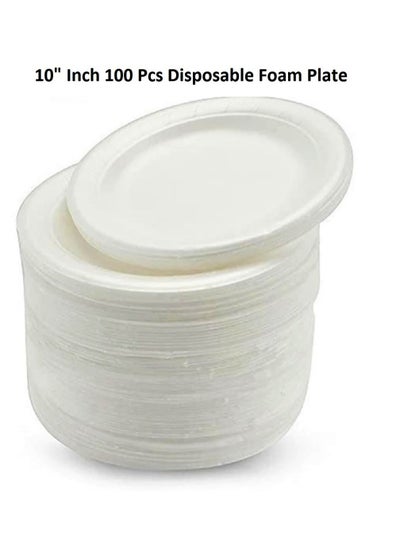 Buy Pack of 100 Disposable White Foam Plates Size 10 Inch in UAE