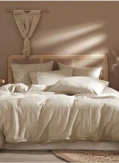 Buy Faux Linen King Size 6 Pieces Bedding Set, Duvet cover set, Plain Beige Color. in UAE