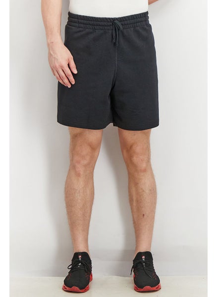 Buy Men Sportwear Fit Embroidered Drawstring Short, Black in UAE