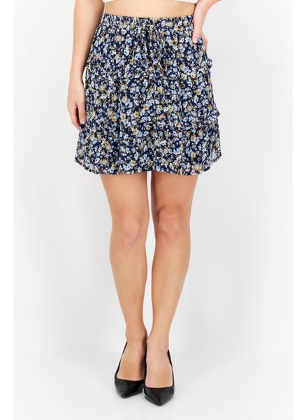 Buy Women Floral Print Mini Skirt, Navy Blue Combo in UAE