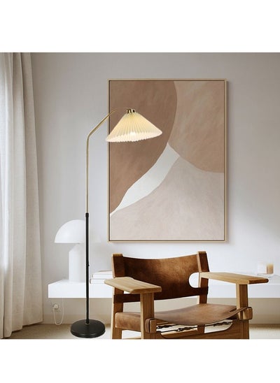 Buy LED Floor Lamp with Pleated fabric lampshade Gold in Saudi Arabia