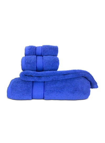 Buy Hotel Linen Klub LUXURY PACK of 4 Bathroom Towel Sets - 100% Cotton 650 GSM Terry Dobby Border Ring Spun - Super Soft ,Quick Dry,Highly Absorbent ,Bathroom Towel Set with 900GSM Bath Mat, Royal Blue in UAE