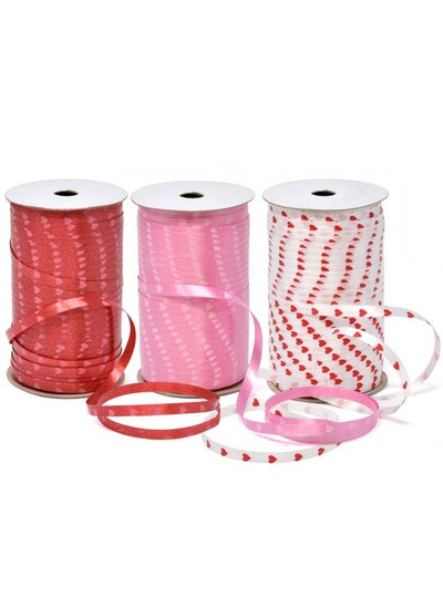 Buy 450 Yards Valentine Ribbons Heart Curling Ribbon 3 Rolls 150 Yard Per Roll; Pink Red White Hearts Valentine'S Day Holiday Party Crafts Supplies Decor For Valentines Balloon String Gift Wrapping in UAE