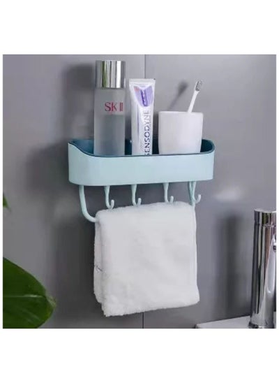 Buy Bathroom Shelf, Plastic Bathroom Rack, Self-Adhesive Shower Caddy, No Drilling Bathroom Organizer, Bathroom Toiletries Holder, Shower Rack with 4 Hooks and Towel Bar. in UAE