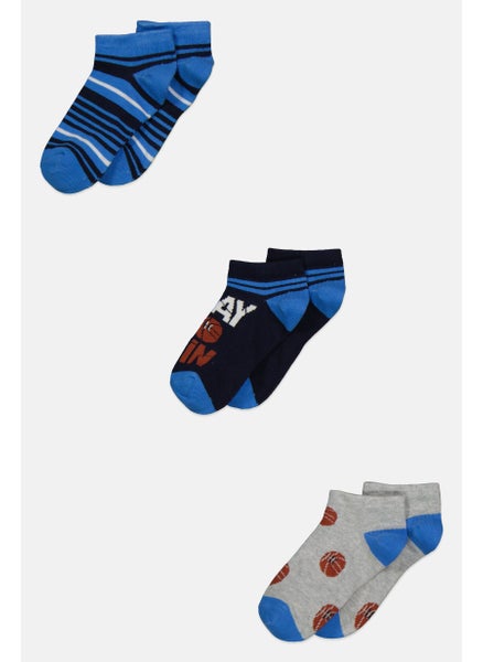 اشتري Kids Boy 3 Pair Knitted Ankle Socks, Grey/Blue Combo في الامارات