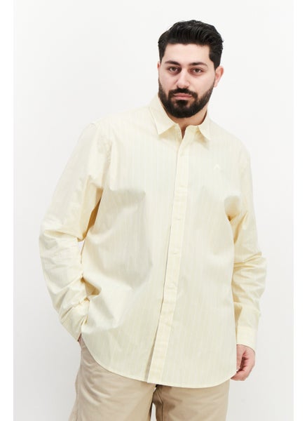 Buy Men Relaxed Fit Striped Long Sleeve Casual Shirt, Light Yellow in Saudi Arabia