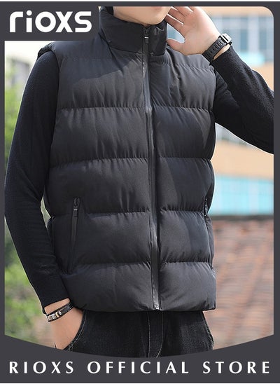 اشتري Men's Casual Quilted Puffer Lightweight Vest Outdoor Stand Collar Sleeveless Down Jacket Coat for Autumn and Winter في الامارات