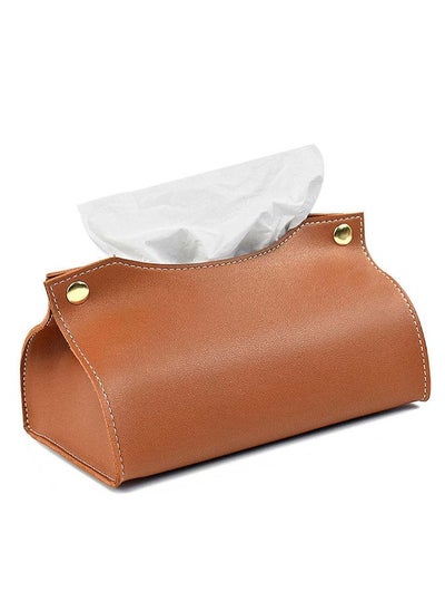 Buy Leather Tissue Box Cover, Leather Tissue Box Organizer Holder for Home Living Room Table, Leather Car Mounted Tissue Storage Box (Brown) in UAE