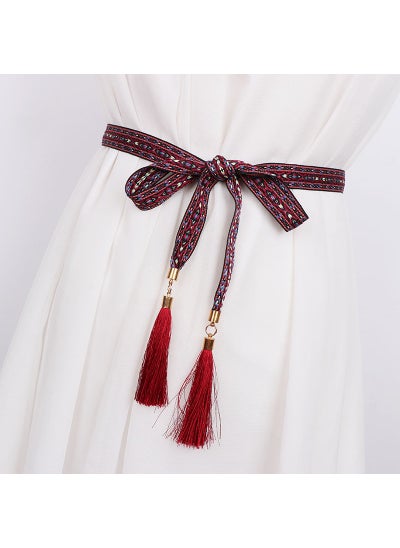 Buy Bohemian Embroidered Belt with Tassel and Bow2cm Red 2cm Red in UAE