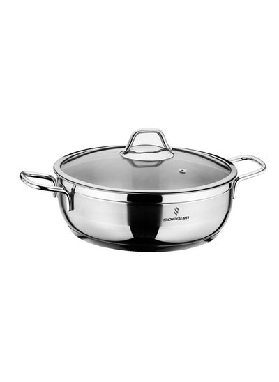 Buy Sofram steel low pot size 28cm with glass lid in Saudi Arabia