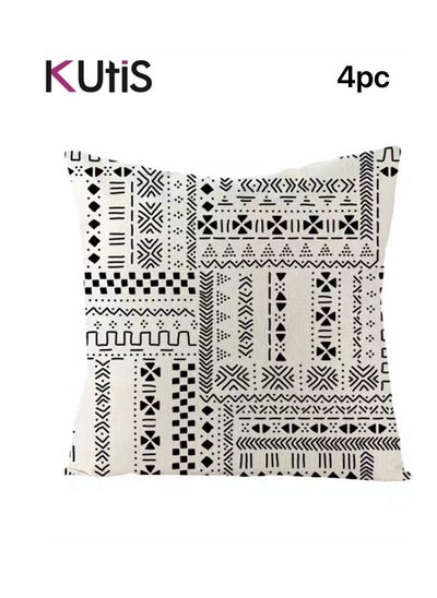 اشتري 4-Pieces Geometric Pattern Cushion Cover White/Black 45x45 Centimeter في الامارات