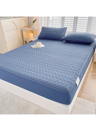 Buy Waterproof Fitted Bedding Topper Set 180 x 200 cm King Size - Blue Protect Your Mattress and Pillows Includes 2 Pillowcases in UAE