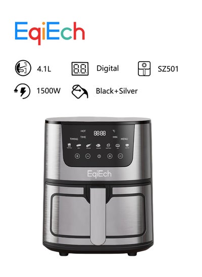 Buy Air Fryer 4.1 Liter 1500 W, Digital Touch Panel LCD Display Smart Air Fryer with 7  Presets Timer Automatic Power-Off Function and Non-Stick Dishwasher-Safe Parts, Black+Silver in Saudi Arabia