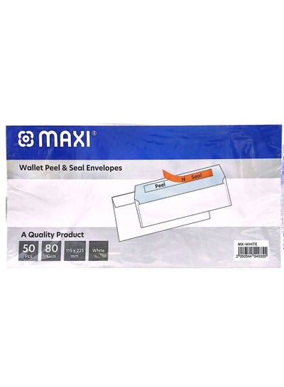 Buy Maxi White Envelopes 80Gsm 115X225mm Wallet Peel & Seal pack Of 50Pc in UAE