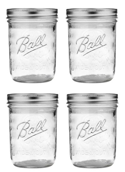 Buy Pack of 4 Wide Mouth Glass Jars with Lid and Band, 473 ml (16 fl oz) Each, Non-Slip Jar Opener Included in UAE