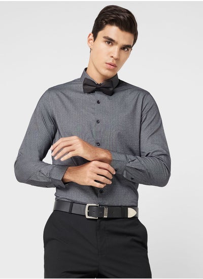 Buy Men Easy Care Charcoal Grey Self Design Smart Sustainable Formal Shirt in UAE