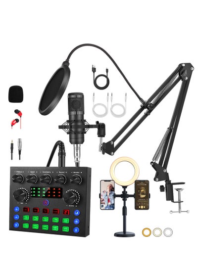 اشتري Podcast Equipment Bundle with Ring Light and Phone Holder, BM-800 Podcast Microphone Bundle with V8S Voice Changer, Condenser Microphone Recording Studio Package for Podcasting Streaming Recording في السعودية