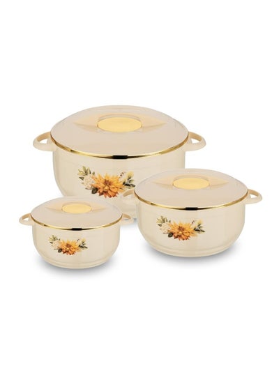 Buy Insulated Stainless Steel Casserole Nova 3pc Set Beige 1.6, 2.5, 3.5 L in UAE